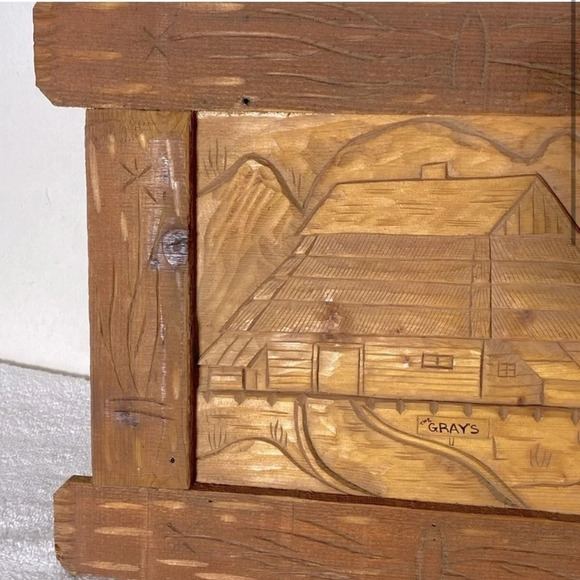 Vintage Hand Carved 3D Wood Homestead Art - Picture 2 of 10